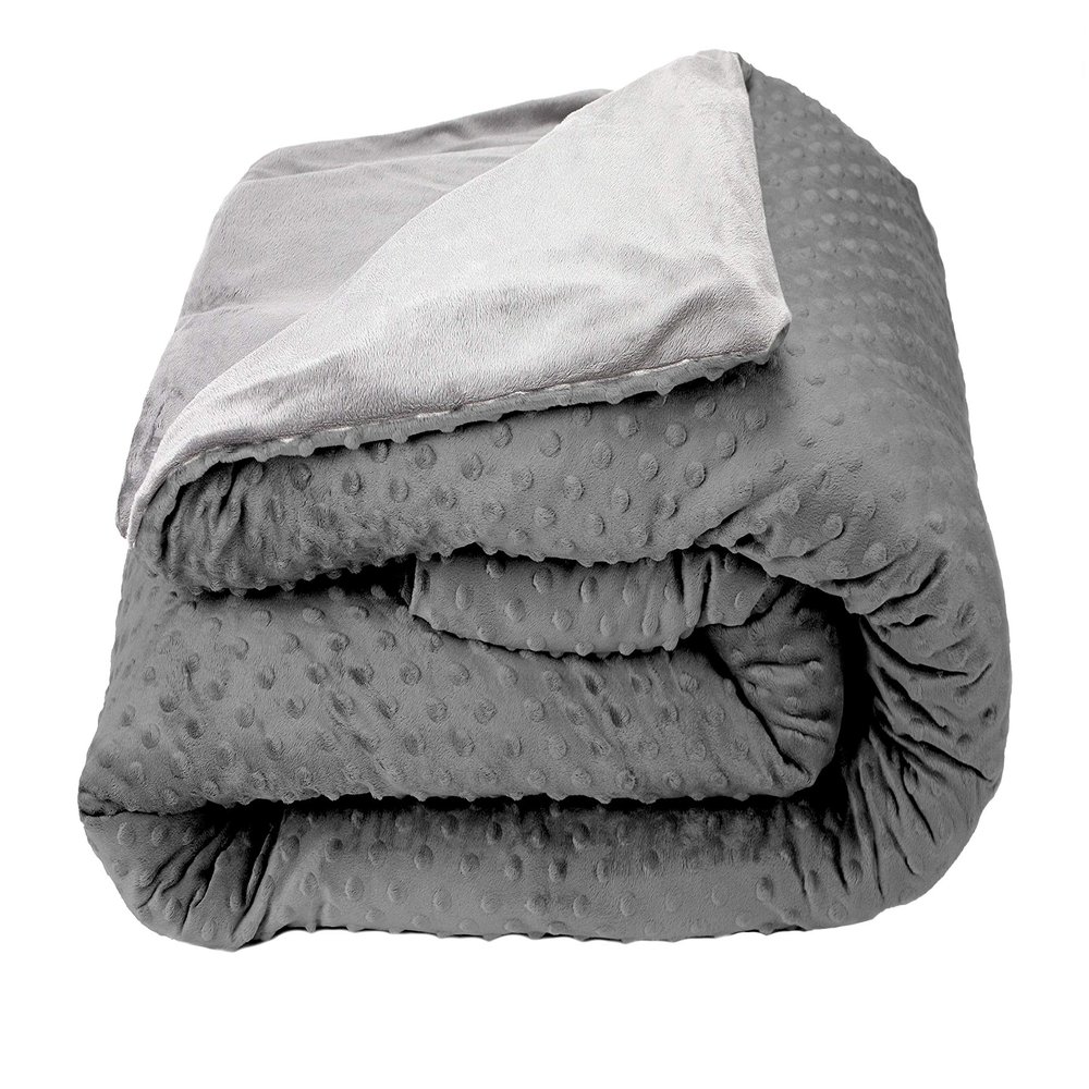 Blue Ridge Home Fashions 15 lbs, 20 lbs, 25 lbs, Cooled Weighted Blanket for Adults Removable Duvet Cover, 60x80 Breatable Machine Washable Premium Cotton, 48x72''/15lb, Gray/Light Gray