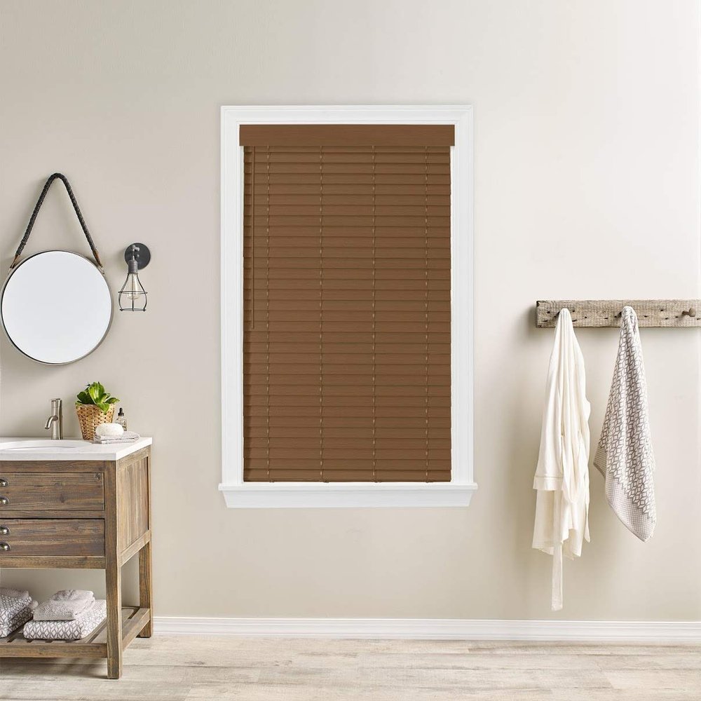 2 Bravada Simple Selections Premium Cordless Faux Wood Blinds, Modern Walnut 25 1/2Wx48L
