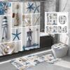 Amagical 4Pcs Summer Sea Stars Ship Bottle Seashell Pearl Blue Starfish Bathroom Mat Set Shower Curtain Set Bathroom Mat Contour Mat Toilet Cover Shower Curtain with 12 Hooks (Bottle Seashell) view 1