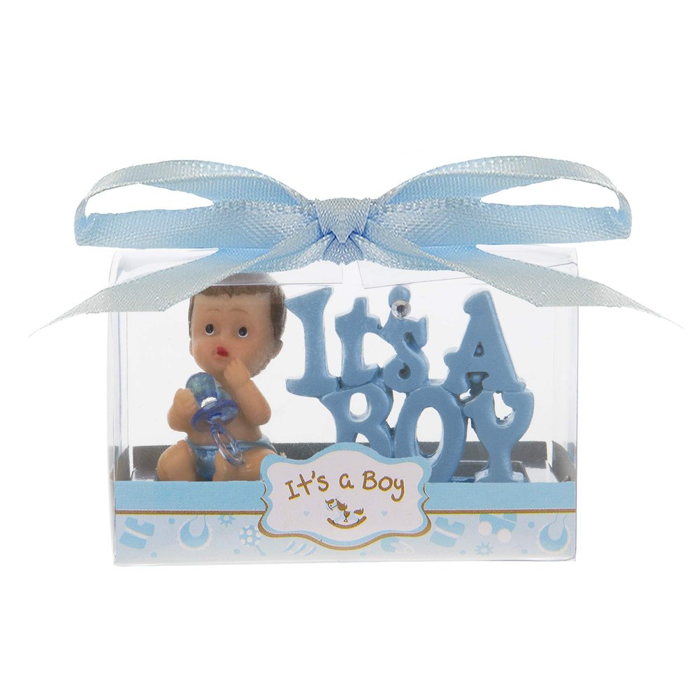 Mega Favors Keepsake Figurine 12 pcs Baby Boy Pacifier with Rhinestones Word | Awesome Decorations or Party Favors | for Pregnancy Announcements, Gender Reveals, Birthday and Special Celebrations