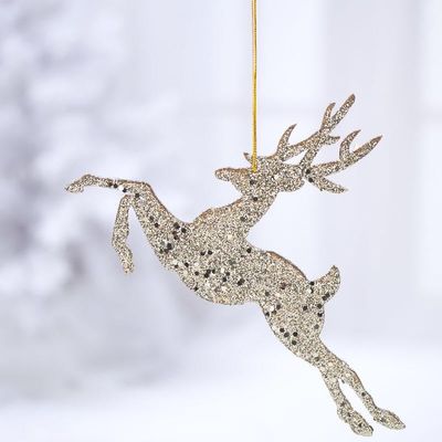 Factory Direct Craft Pack of 6 Platinum Glittered Leaping Deer Ornaments - Sparkling Accents for Christmas Trees, Parties, Holidays, and Special Occasions (9" W x 6" H)