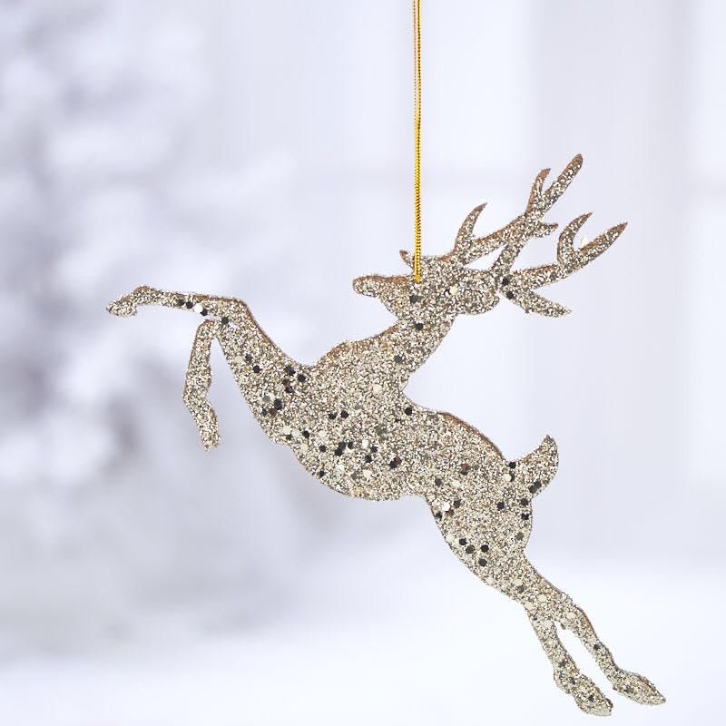 Factory Direct Craft Pack of 6 Platinum Glittered Leaping Deer Ornaments - Sparkling Accents for Christmas Trees, Parties, Holidays, and Special Occasions (9" W x 6" H)