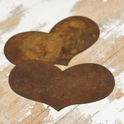 Pack of 12 Rusty Tin Folk Heart Cutouts - Rusted Metal Heart Shapes for DIY Crafts - Primitive, Rustic Country, Farmhouse DIY Crafts and Decorative Accents (Size: 2" Long x 3-1/2" Wide)