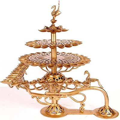Exotic India 84 Divat Arti Lamp - Brass Statue - Color Natural Brass Color