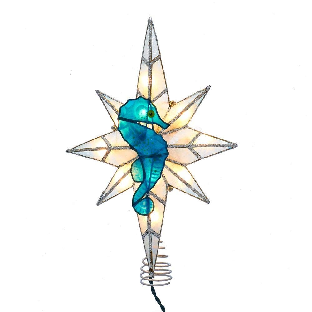 Kurt Adler 10-Light Capiz Bethleham Star with Seahorse Treetop