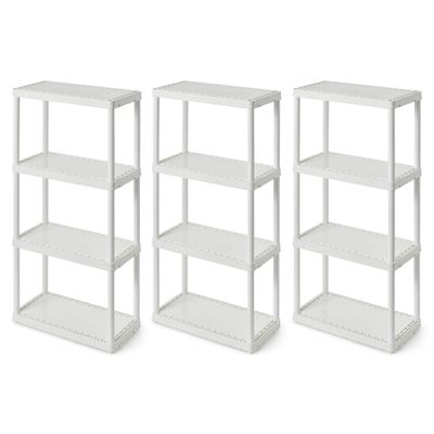 Gracious Living 4 Shelf Fixed Height Solid Light Duty Storage Unit 12 x 24 x 48 for Home, Garage, Basement, & Laundry, White (3 Pack)
