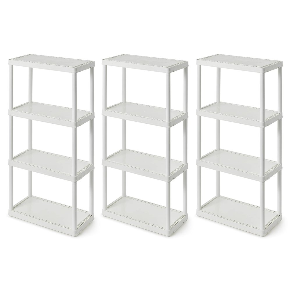Gracious Living 4 Shelf Fixed Height Solid Light Duty Storage Unit 12 x 24 x 48 for Home, Garage, Basement, & Laundry, White (3 Pack)