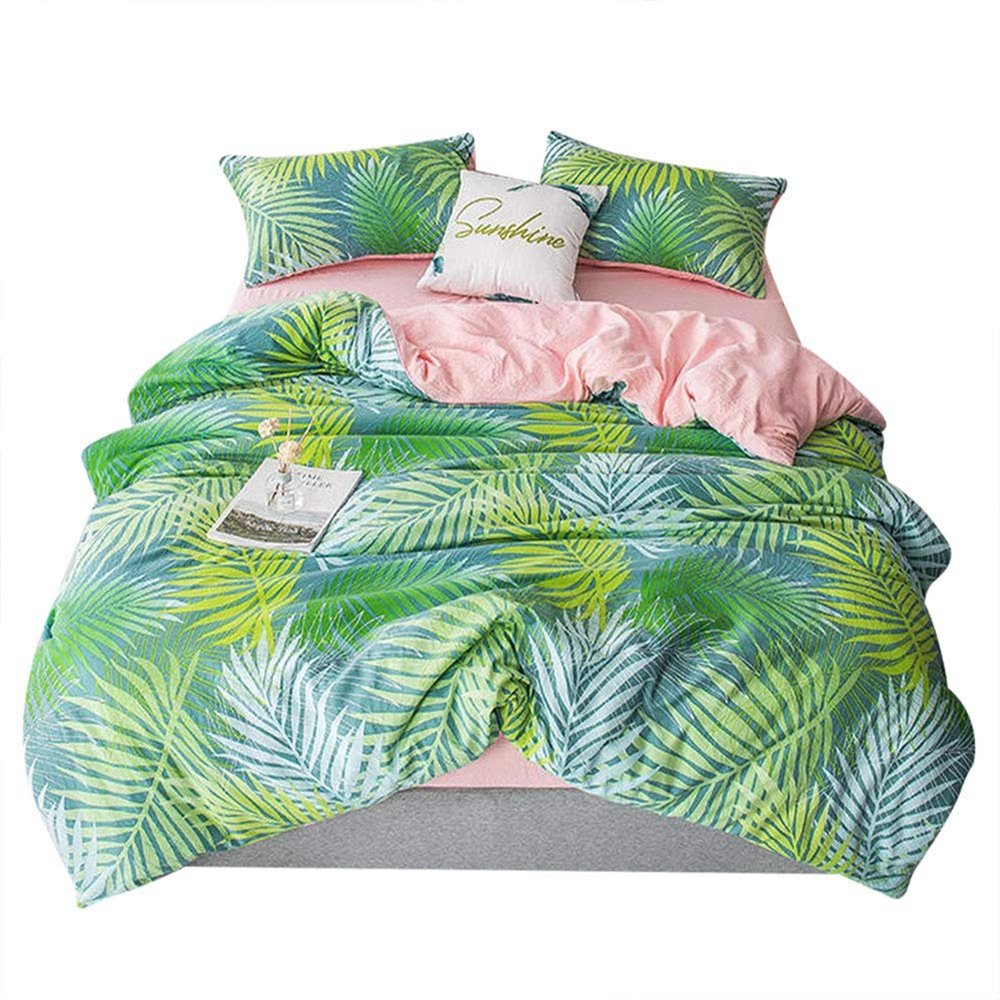 AUNMAS Breathable Bedding Set Leaves Printing Pillowcase Flat Sheet Bedspread for Home Bedroom(1#)