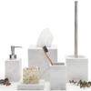 Kurrajong Farmhouse 5 Piece Bathroom Accessories Set Complete | Faux Marble and White Bathroom Accessory Set | Tissue Box, Toilet Brush, Soap Dish, Soap Dispenser, Toothbrush Holder view 2