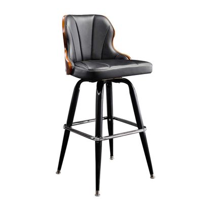 ZZHF PU Lifting Chrome Swivel Bar Stool, Height Adjustable, with Back and Footrest, PU Black/Brown Task Chair (Color : Black, Size : B)