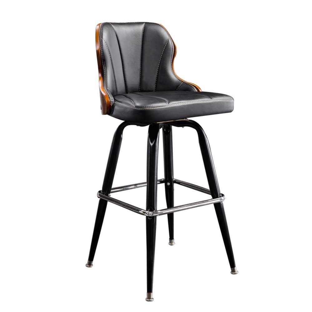 ZZHF PU Lifting Chrome Swivel Bar Stool, Height Adjustable, with Back and Footrest, PU Black/Brown Task Chair (Color : Black, Size : B)