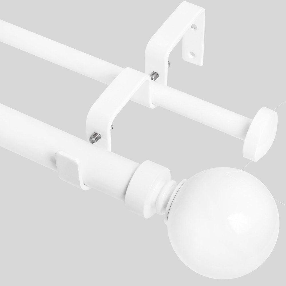 Meriville 1-Inch Diameter Ball Telescoping Double Window Treatment Curtain Rod, 84-Inch to 120-Inch, Glossy White