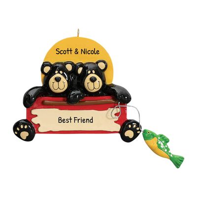 3D Personalized Our First Christmas Ornament 2025 | Custom Black Bear Couple Ornaments Bear Fishing Couples Ornament 2025 Family of 2 Unique for a Couple Ornaments Couples Unique Gifts