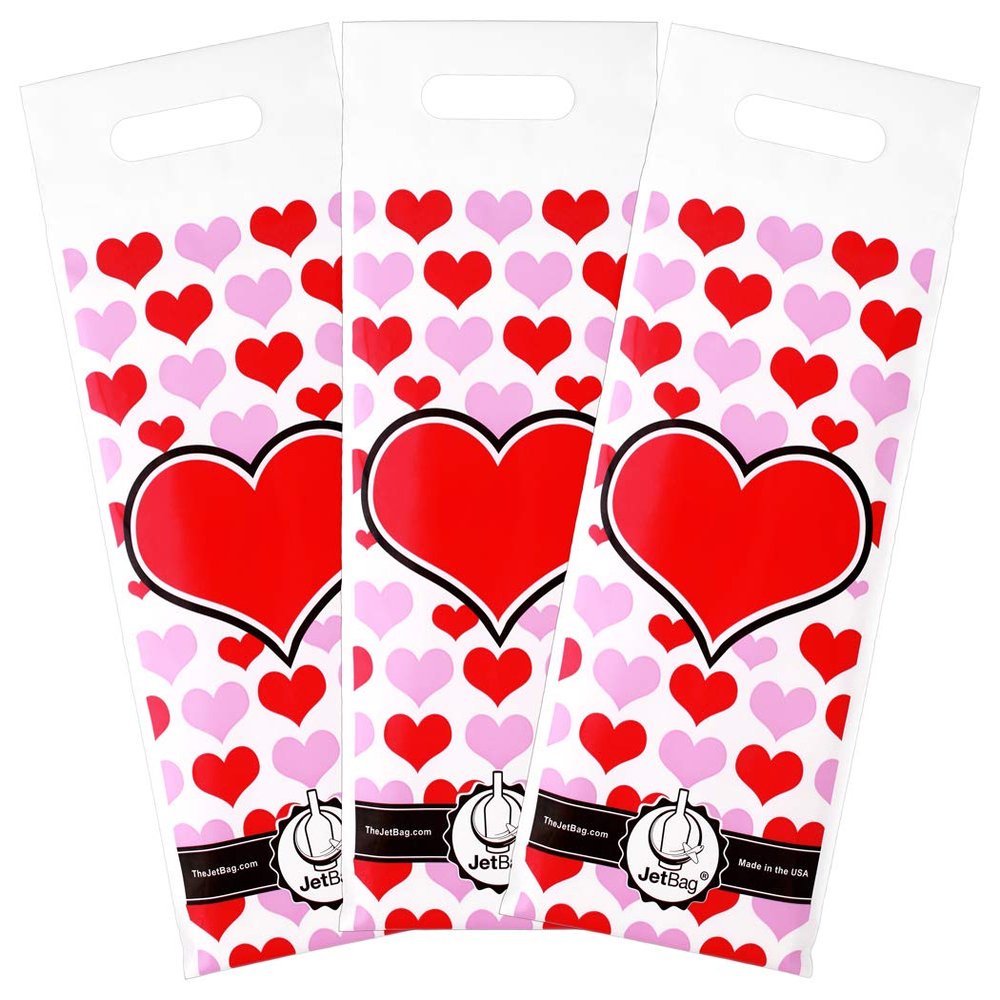 JetBag Travel Wine Bag (Set of 3, Heart Gift Pattern) - The Original Absorbent, Reusable & Protective Wine Bottle Bag - Made in the USA