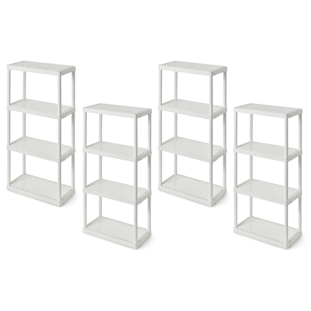 Gracious Living 4 Shelf Fixed Height Solid Light Duty Storage Unit 12 x 24 x 48 for Home, Garage, Basement, & Laundry, White (4 Pack)