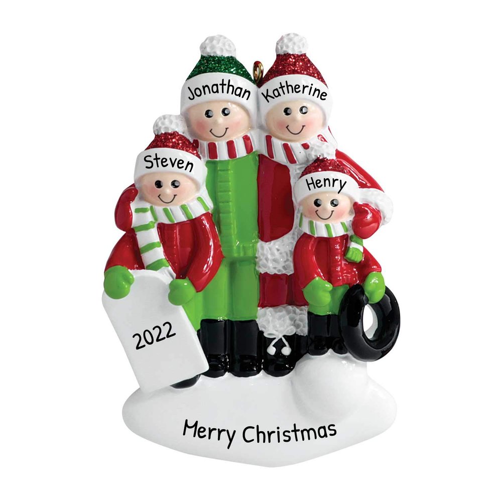 3D Caroling Family of 4 Christmas Ornament 2025 Personalized Family Christmas Ornaments 2025 | Custom Winter Holiday Keepsake Personalized Tree Ornaments Customizable Gifts Xmas Carol of Four Ornament