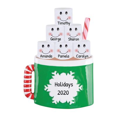 3D Chocolate Family of 6 Ornament 2025 Personalized Family Christmas Ornaments 2025 | Mug of Cocoa Personalized Tree Ornaments for Grandchildren, Siblings & Grandkids Marshmallows of Six Ornament Cup