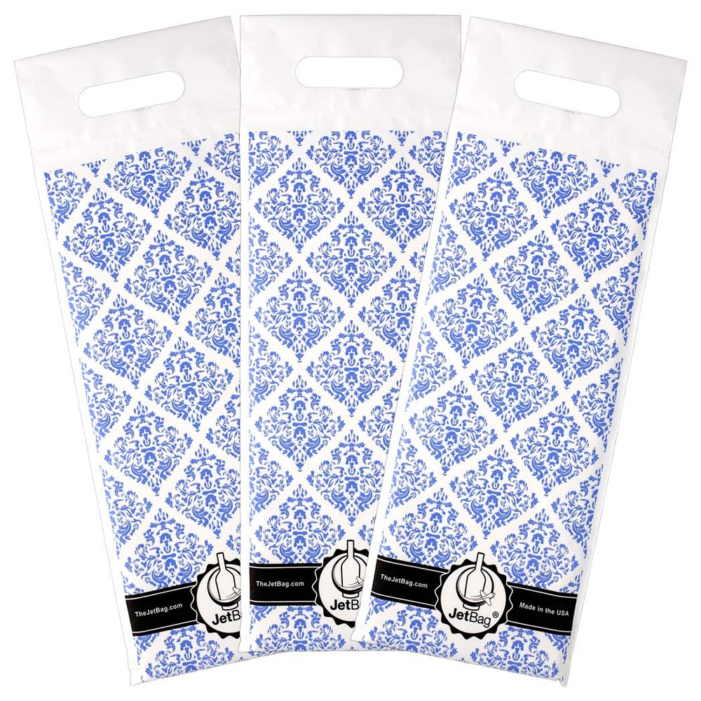 JetBag Travel Wine Bag (Set of 3, Blue Gift Pattern) - The Original Absorbent, Reusable & Protective Wine Bottle Bag - Made in the USA