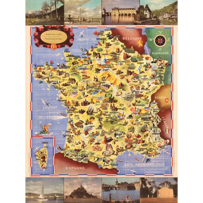 Batany 1947 Pictorial Map France Railway Tourism Extra Large Art Print Wall Mural Poster Premium XL