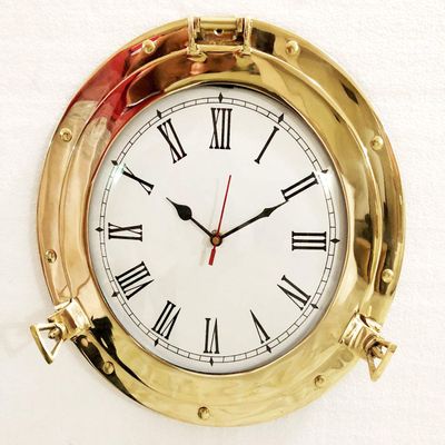 17" Antique Marine Solid Brass Ship Porthole Analog Clock Nautical Wall Clock Home Decor