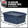 Rubbermaid Roughneck Tote 10 Gal, 8 Pack, Made in USA, Dark Indigo Metallic, Rugged Plastic Stackable Storage Bins with Lids and Handles view 2