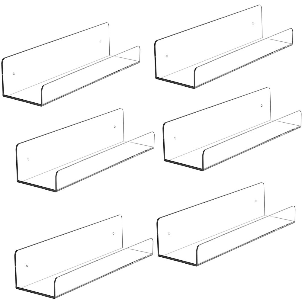 6 Pcak Clear Acrylic Shelves for Bedroom,Room,15 Inch Bathroom Wall Shelf & Organizer,Invisible Floating Shelves & Wall Storage for Collectibles Perfume Shelf,Record,Funko Pop,Lego Display,Bookshelf