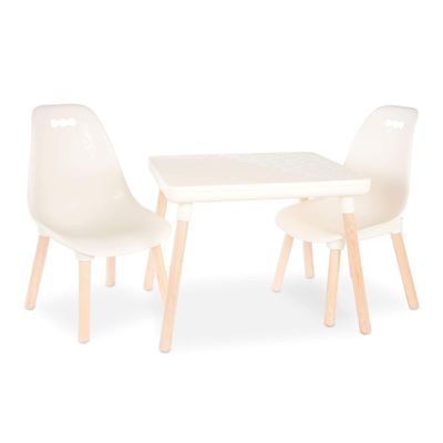 B. toys  Table and Chair Set  Furniture for Toddlers  1 Craft Table & 2 Chairs  Natural Wooden Legs  Ivory  3+ Years