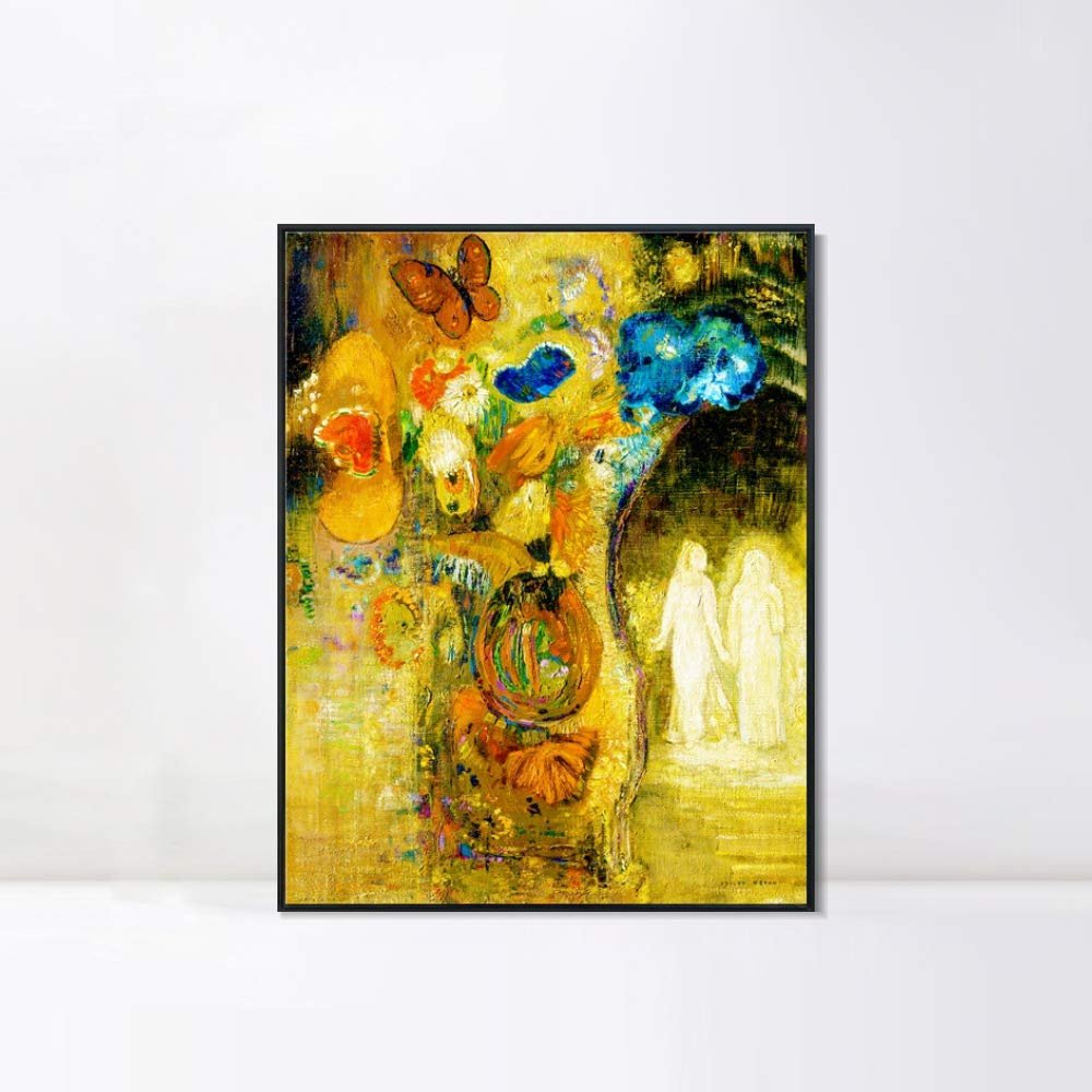 INVIN ART Framed Canvas Series#082 by Odilon Redon Wall Art Living Room Home Office Decorations(Black Slim Frame,20"x24")