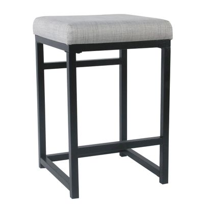 Benjara Metal Counter Stool with Fabric Upholstered Padded Seat, Gray and Black