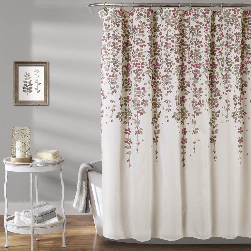 Lush Decor Weeping Flower Shower Curtain 72"W x 72"L Purple & Gray - Fabric Shower Curtains for Bathroom - Floral Bathroom Curtain - Cottage Core Decor