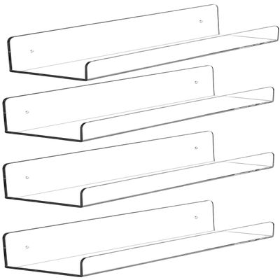 4 Pcak Clear Acrylic Shelves for Bedroom,Room,15 Inch Bathroom Wall Shelf & Organizer,Invisible Floating Shelves & Wall Storage for Collectibles Perfume Shelf,Record,Funko Pop,Lego Display,Bookshelf