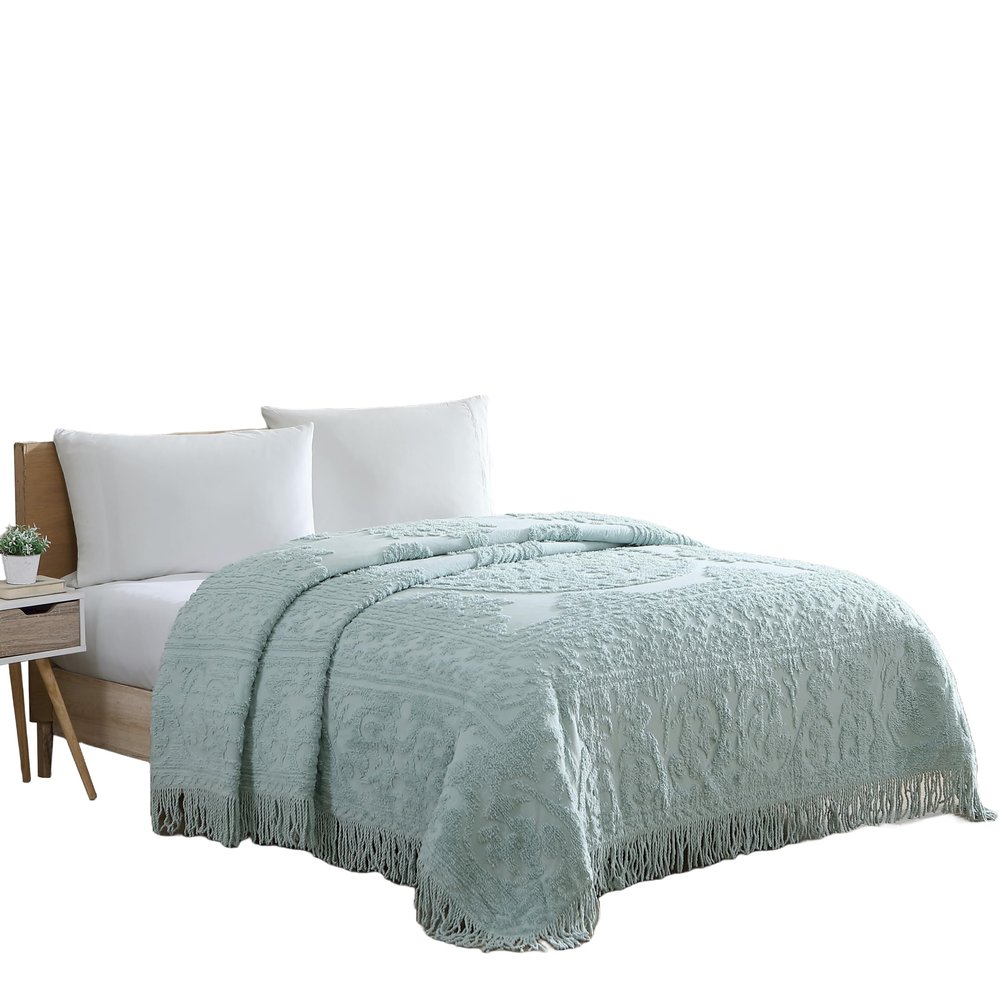 Beatrice Home Fashions Medallion Chenille Bedspread, Full, Blue