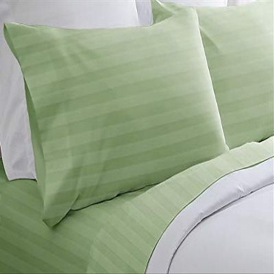 Blue Ridge Home Fashions Brushed Microfiber 4 Piece Wrinkle Resistant-Hypoallergenic-Fit Up to 16'' Mattress Sheet Sets, King, Sage-Stripe