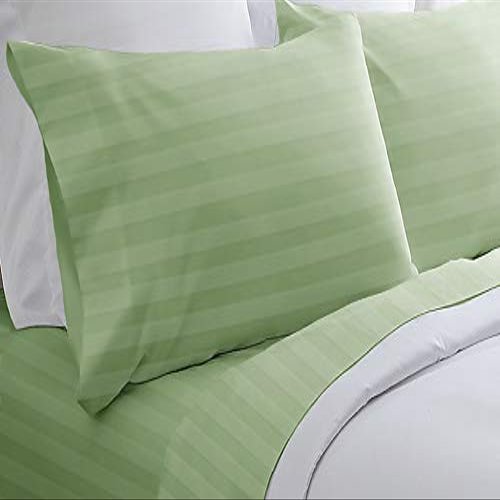 Blue Ridge Home Fashions Brushed Microfiber 4 Piece Wrinkle Resistant-Hypoallergenic-Fit Up to 16'' Mattress Sheet Sets, King, Sage-Stripe