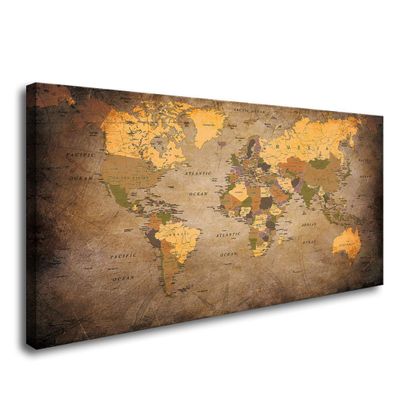 Baisuwallart- 1 Piece Vintage World Map Canvas Wall Art- Ready to Hang - Home Office Decor Picture Prints for Living Room Bedroom Abstract Painting Artwork 20x40inches x1pcs