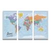 3 Panel - Personalized Canvas Blue Oceans Large Travel Map of the World view 1