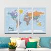 3 Panel - Personalized Canvas Blue Oceans Large Travel Map of the World view 2