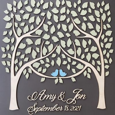 LOVE NILE Wedding Guest Book Alternative 3D Guestbook Wood Tree of Hearts Two Trees Grow Into One Navy Blue Wedding Decor Rustic Guest Book