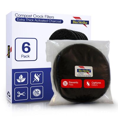 BioStrike -Activated Carbon Filter Odor Absorbers for Kitchen Compost Bins - Extra Thick 5.5 inch Compost Bucket Charcoal Filters - Odor Control for Countertop Pails - Made in USA (6 Count)