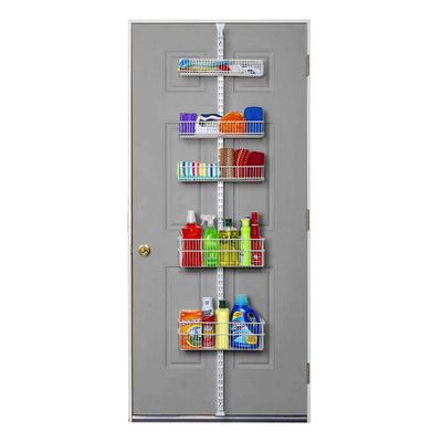 AllSpace Carbon Steel Pantry Organizer Heavy Duty Hanging Over the Door Storage Rack, 5 Wire Baskets, Kitchen Closet Organization - White 240077E