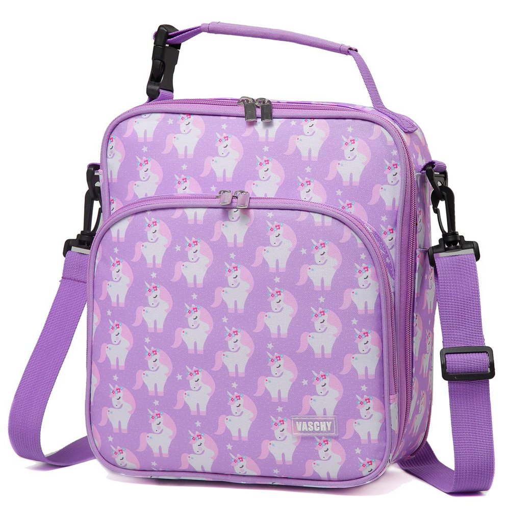 VASCHY Lunch Boxes Bag for Girls, Reusable Lunch Box Containers for Boys and Girls with Detachable Shoulder Strap, Insulated Lunch Coolers for School Cute Unicorn