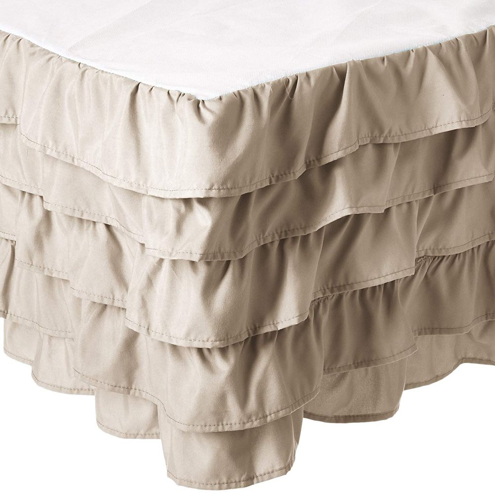Amuze Bedding Ultra Soft Egyptian Cotton 300 TC 1 PC Multi Ruffled Bed Skirt(Gold, Twin XL, Drop Length 27 Inches)