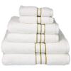 6 Piece Luxurious Absorbent Plush Cozy Crisp Luxury Towels Set, Gorgeous Super Soft 900 GSM Premium Cotton Towels Set, Elegant 2 Ply Construct Striped Border Solid Color White Toast Yellow Towels Set view 1