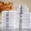 6 Piece Luxurious Absorbent Plush Cozy Crisp Luxury Towels Set, Gorgeous Super Soft 900 GSM Premium Cotton Towels Set, Elegant 2 Ply Construct Striped Border Solid Color White Toast Yellow Towels Set view 2