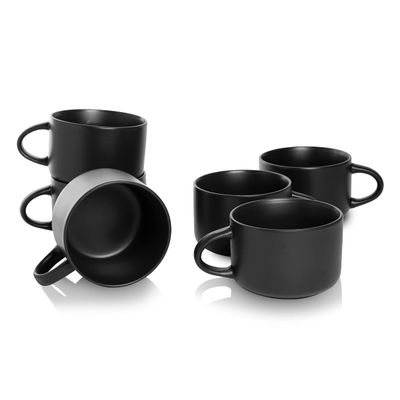 10 Strawberry Street Wazee Matte 4.75"/22 oz Oversized Mug, Set of 6, Black