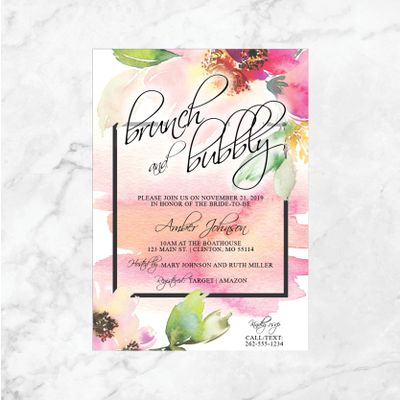 Brunch and Bubbly | Watercolor Floral Bridal Shower Invitations | Champagne Shower | Bridal Shower Invite | Bubbly & Brunch