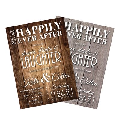Couples Shower Invitations | Rustic Shower Invites | Wood | Before Happily Ever After | Dinner, Drinks and Laughter | Barn Wedding Theme