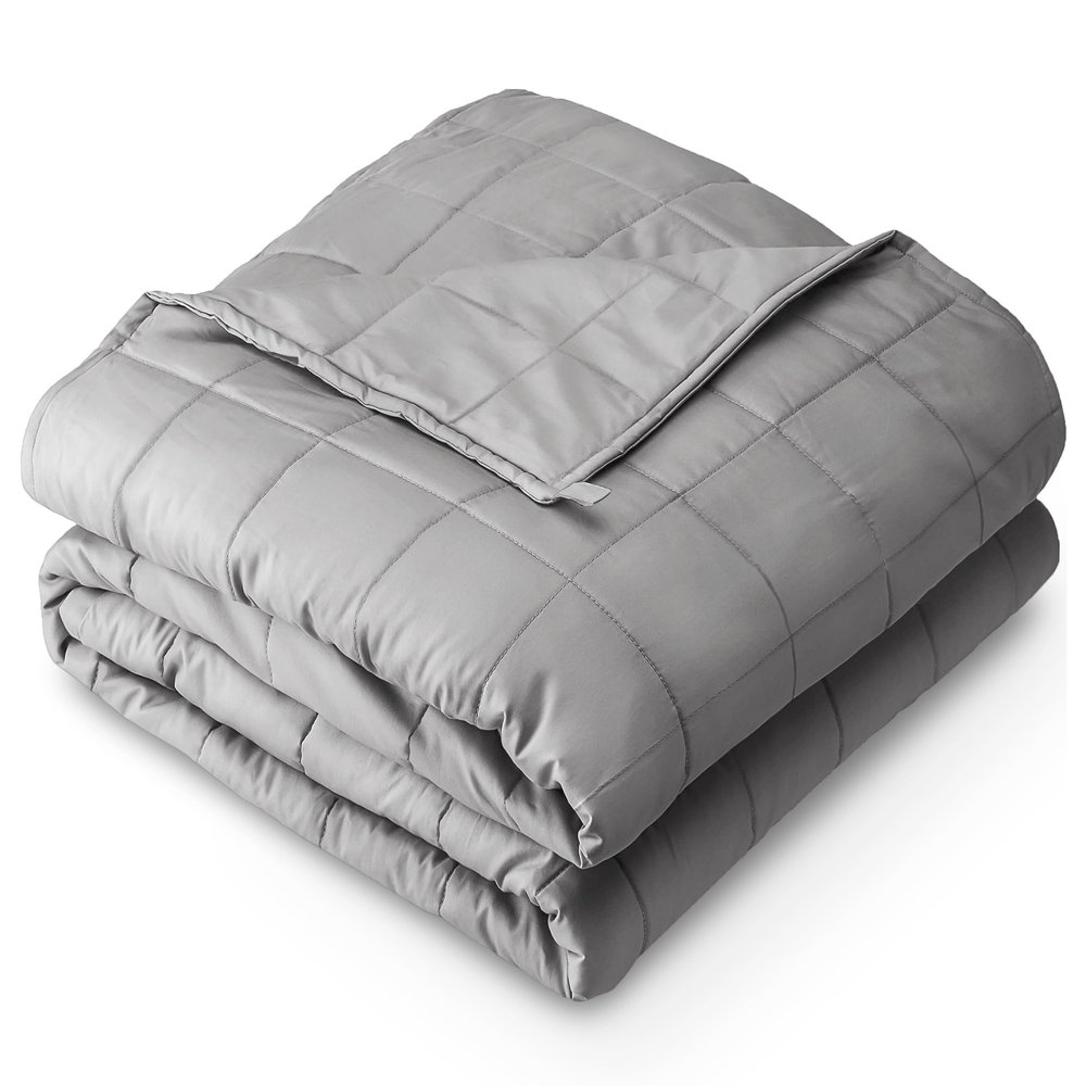 Bare Home Weighted Blanket All-Natural 100% Cotton with Nontoxic Glass Beads 80"x87" 25lbs, Light Grey