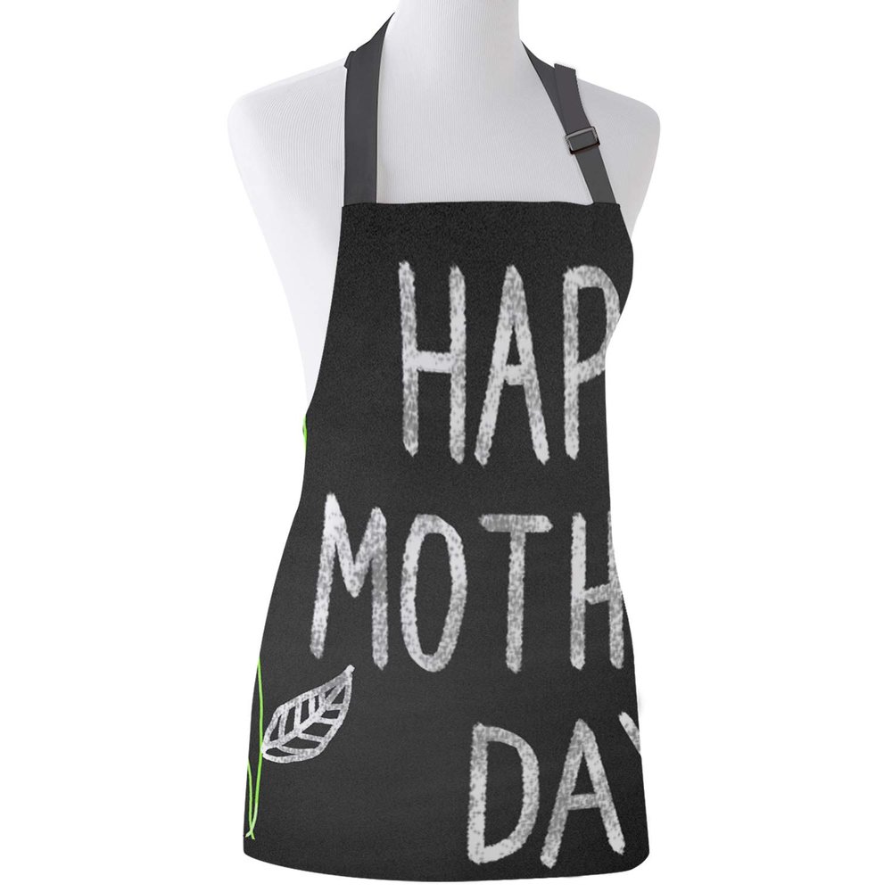 LOT BASIC Happy Mother's Day Bib Apron with Neck Strap Blackboard Chalk and Floral Cooking Kitchen Aprons for Women Men, 15" x 20" for 5 Years