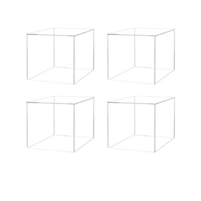 4 Pack Food Riser for Buffet Table Clear Acrylic Square Box 4" Display Stand Hollow Bottom No Lid for Catering and Events No Assembly by Marketing Holders